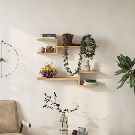 Decortie Fork Modern Floating Shelf Set - Oak (1/5)