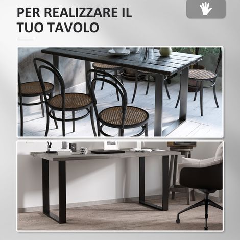 Pieds de table métalliques noirs rectangulaires, design industriel, charge max 60 kg, taille 60x8x72 cm, pack de 2 (1/5)