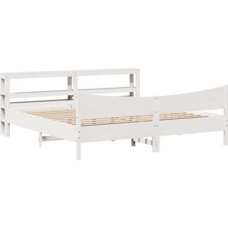 Maison Exclusive - Cadre de lit et tête de lit blanc 200x200 cm bois de pin massif (1/5)