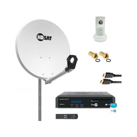 Pack HDSAT Parabole satellite acier 60cm + LNB single + Récepteur FRANSAT + Câble HDMI (1/5)
