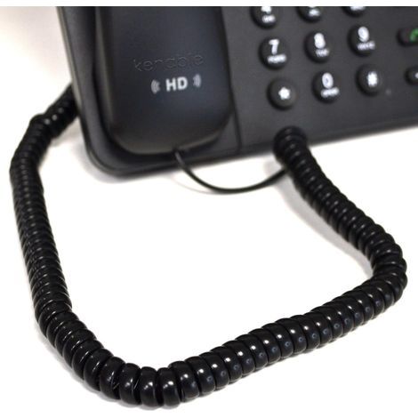 RJ10 Coiled Telephone Cable, Black Cord 3m, 4P4C Connector, For Office and Home (1/5)