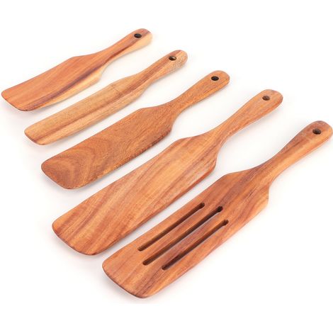 5Pcs/Set Spatule à Steak en Bois - Ustensile de Cuisine, Pelle à Cuisson pour Maison
