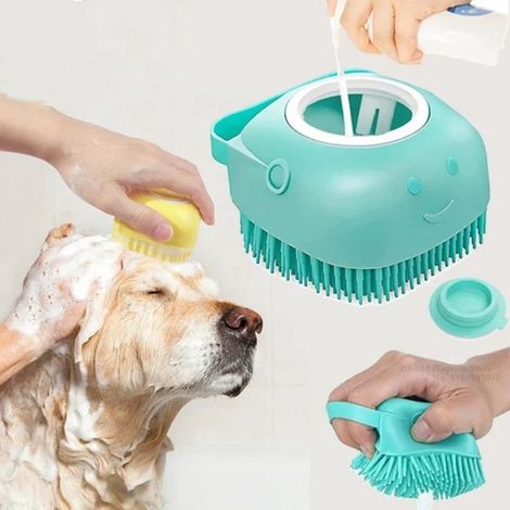 Brosse de Bain - Silicone - Vert - Massage Doux - Réservoir à Shampoing (1/5)
