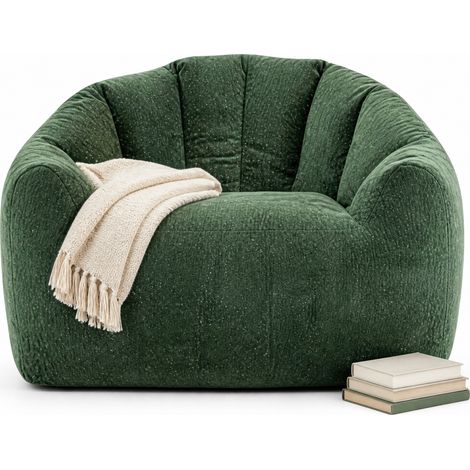 CHICFURN Poltrona pouf ergonomica 99 x 86,3 x 64,7 cm in flanella verde per relax (1/5)