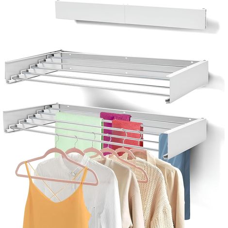 Séchoir à Linge Mural Etendoir,Étendoir Mural Pliable 80x40 cm,Support de Séchage Gain de Place , Blanc (1/5)