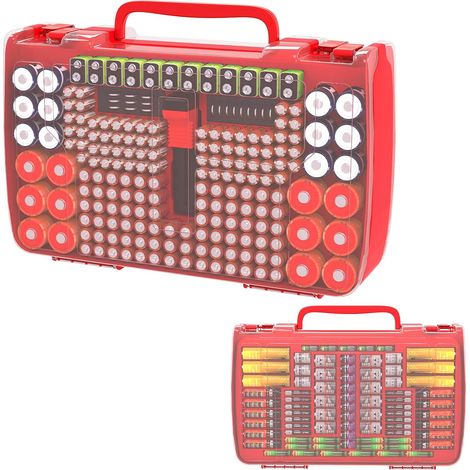 Boîte de rangement pour piles 269 avec testeur de batterie, double face pour piles bouton AA AAA 4 A C D Cell 9 V 3 V Lithium LR44 CR2 CR123 CR1632 18650 Rouge (1/5)