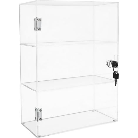 Vitrine de présentation verrouillable à 3 niveaux en acrylique, avec serrure, transparent, support d'exposition pour la maison, bureau, magasin, exposition, pièces de collection (1/5)