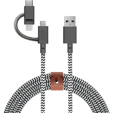 Câble universel Native Union Belt Cable - câble USB-A - USB-C/Lightning/microUSB, 2 m (zèbre) (1/5)