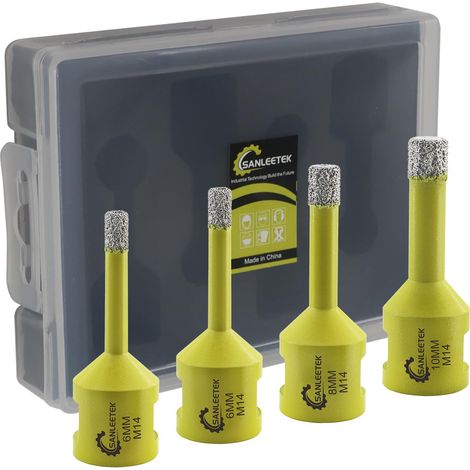 Foret Diamant Kit Trepan Carrelage - 4pcs 6/6/8/10mm Scie Cloche pour Carrelage Céramique Porcelaine Marbre Granit M14 Filetage (1/5)