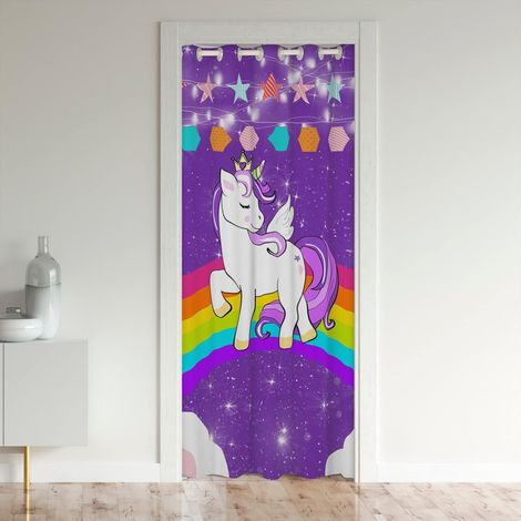 Rideau de Porte Licorne 86x203 cm, Rideau de Porte D'Entrée Arc-en-Ciel pour Filles, Rideau Occultant Pailleté Licorne, Rideau de Porte de Placard Kawaii, Rideau de Séparation Galaxie - 86L X 203H cm (1/5)