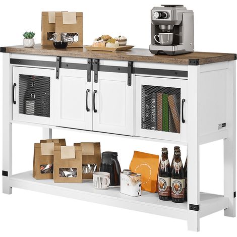 VEVOR Mobile Bar da Caffe 120 x 39,8 x 83 cm Mobile Bar da Caffe in Stile Fattoria, 4 Ripiani, Tavolo da Caffe con Ante a Fienile, Postazione per Caffe, Credenza da Fattoria per Soggiorno, Ingresso