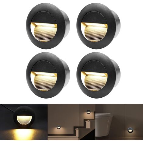 Applique da incasso da 3 W, luci rotonde per scale, applique da parete bianca calda con scatola da incasso, illuminazione da parete in alluminio impermeabile da 230 V, 65 mm, gradino per scale, nero (