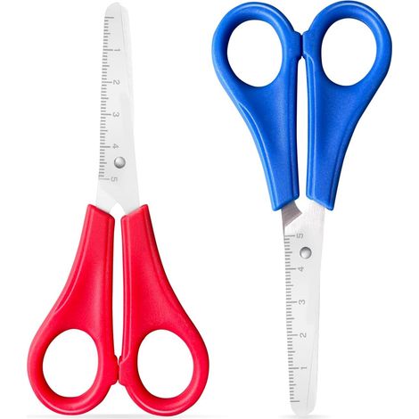 Lot de 2 ciseaux enfants, bouts ronds, école, DIY, inox, 13 cm, rouge bleu, apprentissage (1/5)
