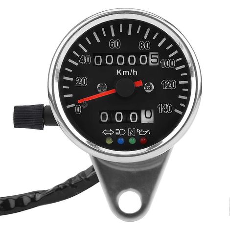 65 mm mechanischer Motorrad-Tachometer mit schwarzem Zifferblatt, LED-Anzeige und Kilometerzähler (1/5)