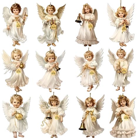 Ornement De Sapin De Noël - Ange En Acrylique 2D - Décoration Thème Chérubin - Lot De 12 Pièces (1/5)