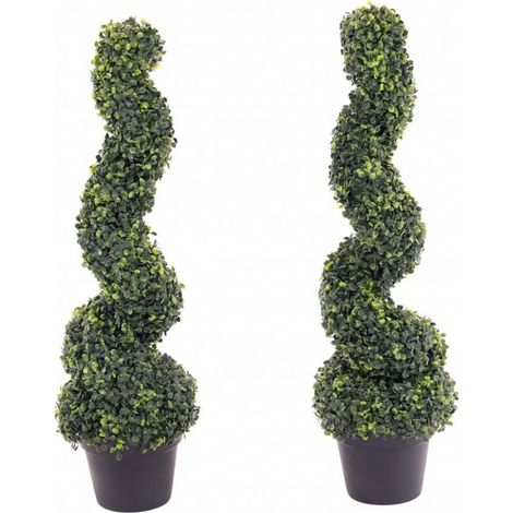 Oypla Set of 2 Artificial Topiary Boxwood Spiral Trees 80cm (1/5)
