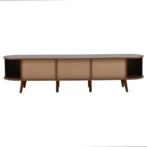 Meuble TV de salon 170 x 40 x 42cm avec rangement + plateau rond MDF aspect bois, 2 tiroirs, meuble bas avec portes télescopiques, meuble TV en noyer, adapté pour 75 pouces (1/5)