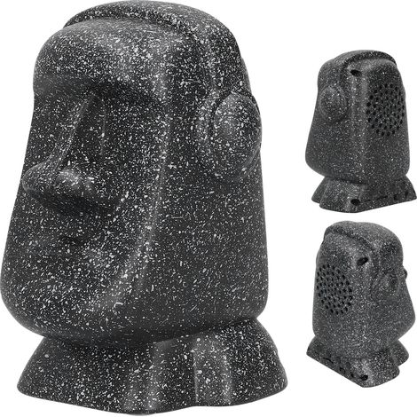 Enceinte Bluetooth statue Moai en pierre de l'île de Pâques, rechargeable par USB, noire (1/5)
