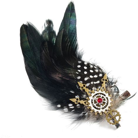Original Gothic Polka Dot Feather Hair Clip, Punk Gear Brooch, Lolita Retro Feather Corsage Hair Clip (Two-in-One) (1/5)