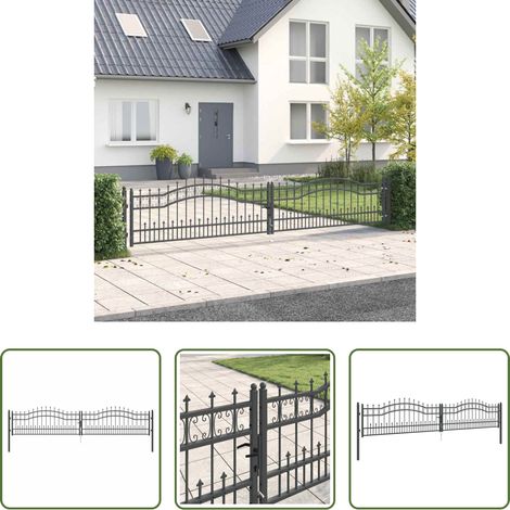 vidaXL Speertop - Zauntor mit Speer-Top mit Schloss Grau 404 x 75 cm Stahl (1/5)