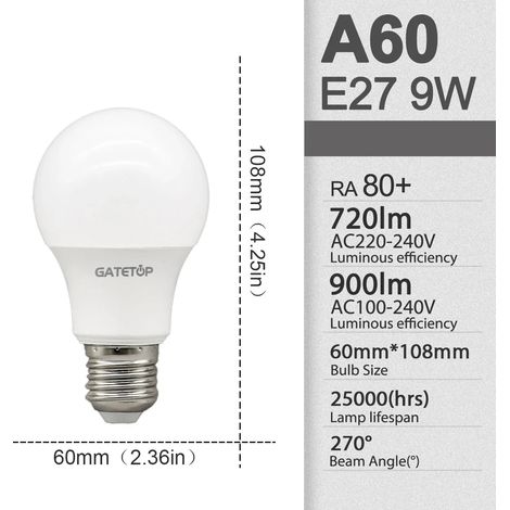 Lampes de croissance pour plantes (A60 9W, 4000K Lumière du jour, AC100-240V) Lot de 8 ampoules LED blanc chaud pour éclairage de chambre ou de balcon (1/5)