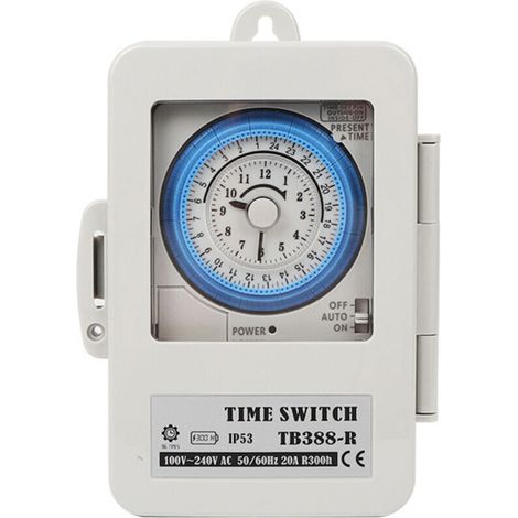 Minuterie mécanique . interrupteur horaire . TB388 . PC . étanche . 24 heures . programmable quotidiennement . minuterie d'éclairage de chauffe-eau . AC 100250V . 20A (1/5)