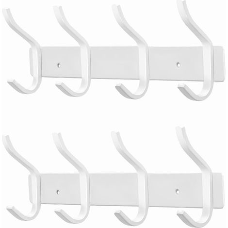 Porte-manteau mural à 4 crochets, crochet mural porte-serviettes en acier inoxydable (blanc, 4 crochets, 2 pièces) (1/4)