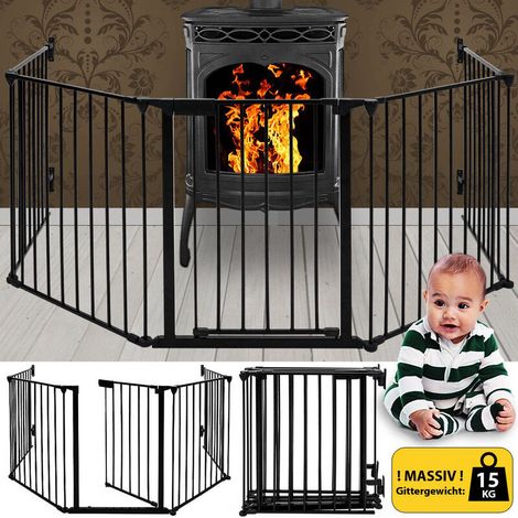 Barrière de sécurité Enfant, Grille de Protection métal, Barrière de Protection cheminée, Grille de Protection métal, Pliable, 5 éléments, Noir (1/5)