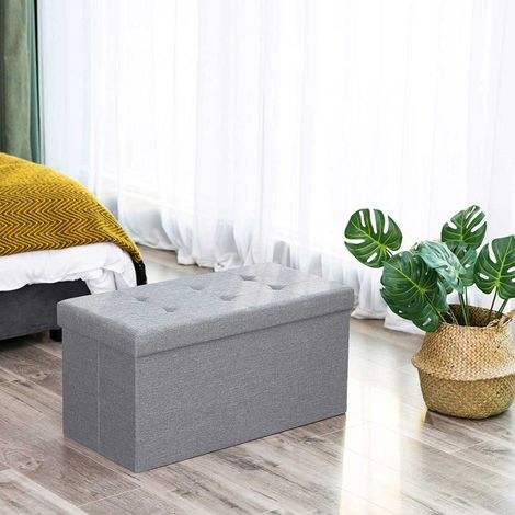 Pouf de rangement en MDF gris clair, 76x38x38cm (1/5)