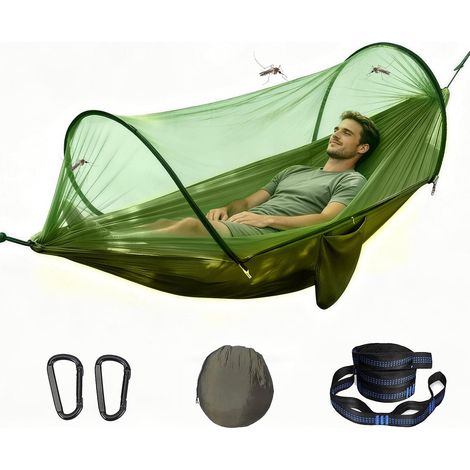 Hamac Ultra-léger de Voyage Camping, Hamac Moustiquaire - 300 kg, 260x140 cm, Hamac Camping, Inclut Sangles et Mousquetons - Idéal pour Camping, Jardin, Randonnée (Vert Militaire) (1/5)