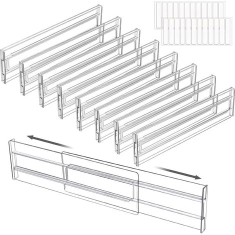 8 PCS Separateur Tiroirs Reglable,Extensibles de 27 5 à 52 cm, Organisateur de Tiroir Réglables pour Ustensiles,Cuisine,Vanité, Salle de Bain, Maquillage (1/5)