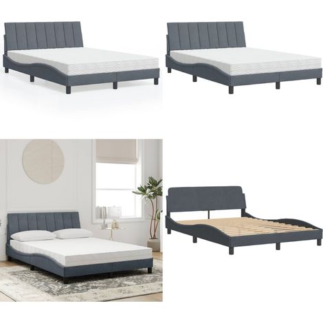 Lit avec matelas gris foncé 140x190 cm velours - Lit Double - Lit Capitonné - Lit Design - Lit Velours - Literie - Home & Living (1/5)