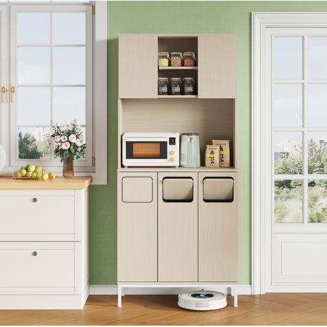Mobile cucina alto 80 x 35 x 181 cm in MDF bianco e legno chiaro DESVIAE (1/5)