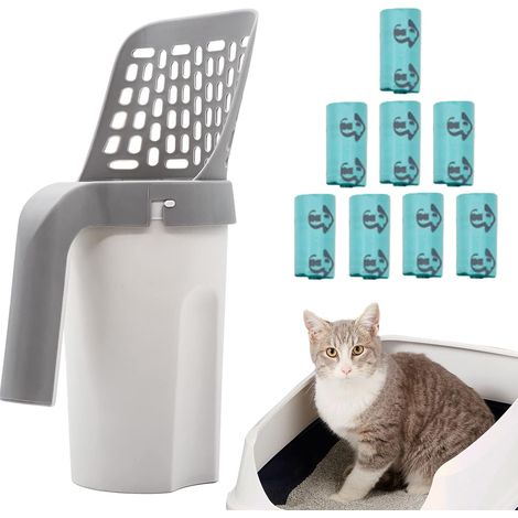 Premium Cat Litter Scoop with Stand, Built-in Detachable Deep Scoop Stand, Large Capacity Portable Cat Litter Shovel with Litter Bags