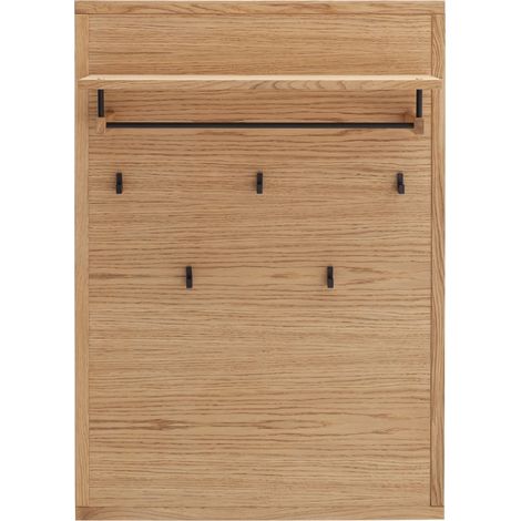 Panneau mural d'entrée portemanteau patère coloris chêne sauvage - Longueur 79 × Profondeur 27 × Hauteur 112 cm (1/5)
