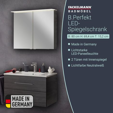 FACKELMANN LED Spiegelschrank B.PERFEKT / Badschrank mit Soft-Close-System / Maße (B x H x T): ca. 80 x 69 x 15 cm / hochwertiger Schrank mit Spiegel und Beleuchtung fürs Bad / Korpus: Schwarz"-"84115 (1/5)