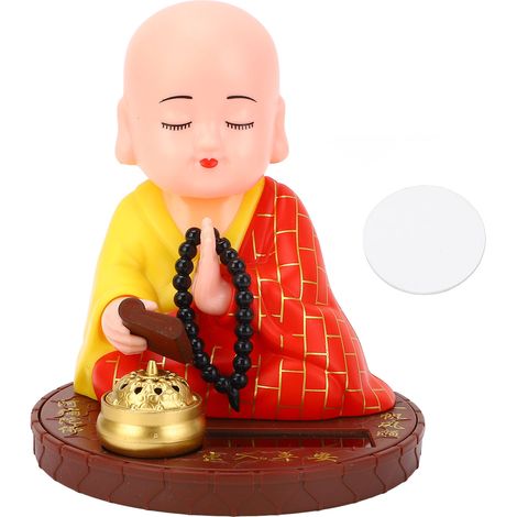 Ortviai Figurine Bouddhiste Solaire Rouge avec Mouvement de Nodulation Automatique pour Bureau, Tableau de Bord ou Fenêtre (1/5)