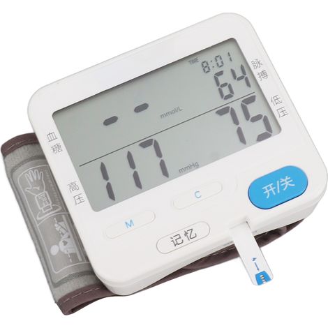 Blutdruck- und Blutzuckermessgerät fürs Handgelenk mit Teststreifen, Datenspeicher, großem Display und Blutzuckermessgerät (1/5)