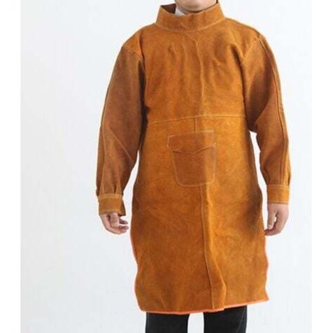 Feuerfeste, abriebfeste und hitzebeständige Schweißerschürze aus Leder, 130 cm langärmelig, gelb