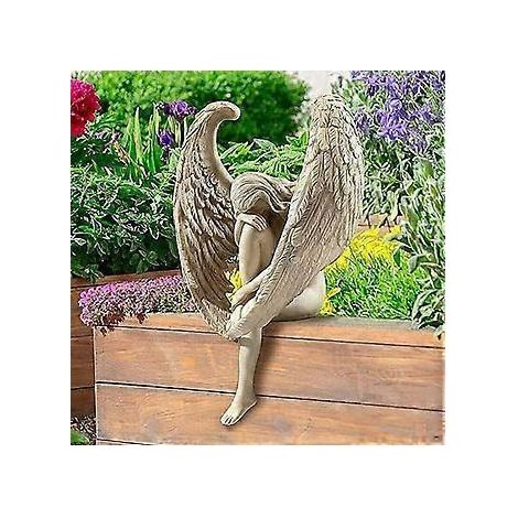 Garten-Engel-Ornamente, Skulptur-Engel-Dekoration, geflgelter Engel, 3D-Gartenstatue, sitzende Fee, Kunstornamente, sitzende Feen-Skulptur
