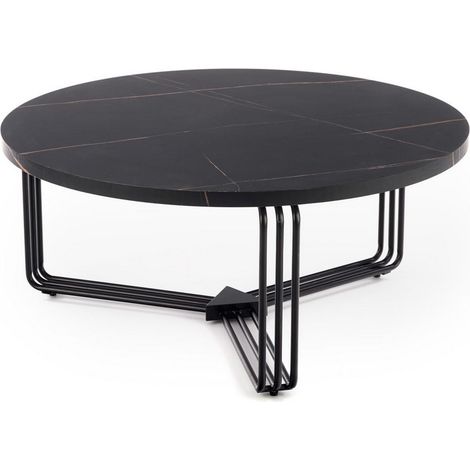 Table basse ronde avec plateau aspect marbre noir ARUM (1/5)