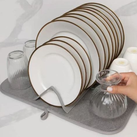 Tappetino scolapiatti pieghevole da cucina con supporto - Assorbente in microfibra - Ideale per piatti e posate (1/4)