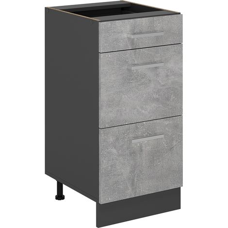 Mobiletto base per cucina R-Line, Calcestruzzo, 40 cm con cassetti, senza piano di lavoro, Vicco