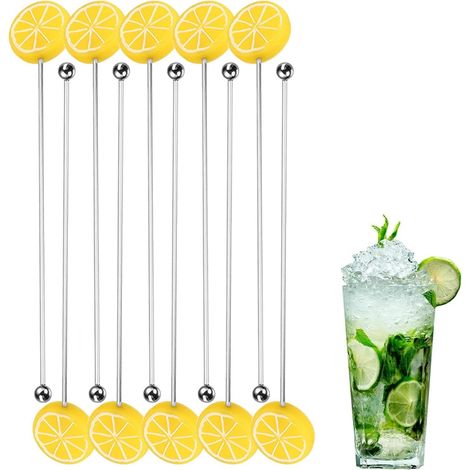 Lot de 10 bâtonnets mélangeurs réutilisables pour café  Bâtonnets mélangeurs citronnés pour boissons  Bâtonnets mélangeurs en