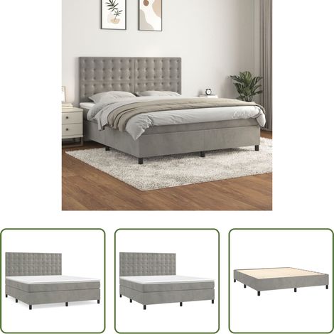 Matelas à ressorts ensachés - Sommier à lattes de lit et matelas Gris clair 160x200cm Velours (1/5)