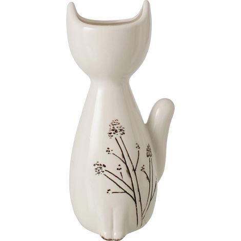 Vase Chat en Porcelaine "Tuva" 27cm Blanc (1/4)