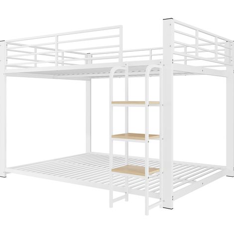 Litera infantil 140x200 cm en metal blanco con escalera de madera MODENUIT (1/5)