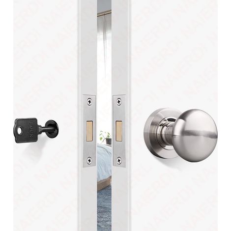 (Rond argenté avec clé) Ensemble de poignée de porte à verrouillage caché en alliage de zinc noir avec serrure mécanique sans clé pour porte coulissante invisible (1/5)