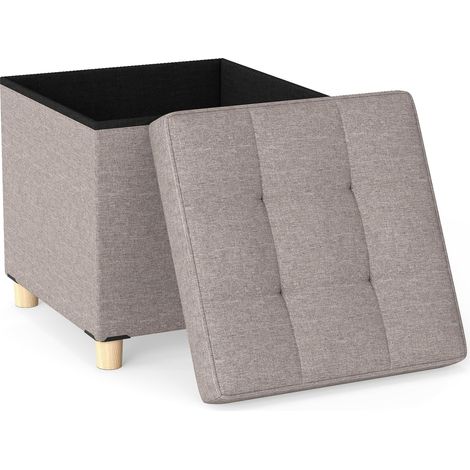 COSTWAY Pouf Contenitore da 45 cm, Sgabello con Vassoio e Gambe in Legno di Gomma, Poggiapiedi Imbottito, Sgabello per Scarpe Quadrato per Soggiorno, Portata 150 kg (Grigio) (1/5)