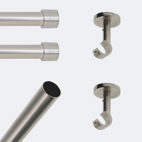 Kit de tringle à rideaux Nickel Mat 150cm Diam.20mm Embout Capuchon - Fixation Plafond - Boulet (1/3)
